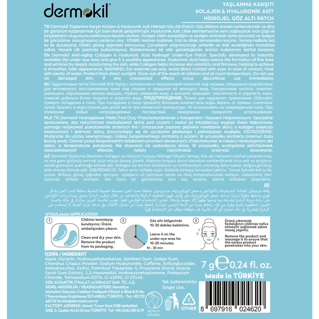 Dermokil Anti-Aging Collagen Hyaluronic Acid Hydrogel Under-Eye Mask 7 gr