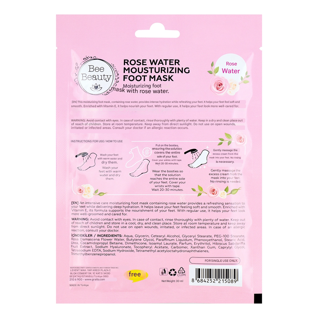 Bee Beauty Rose Water Moisturizing Foot Mask 30 ml