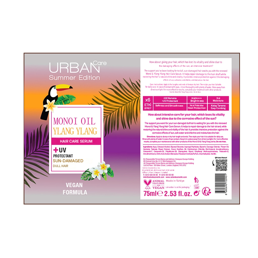 Urban Care Monoi Ylang Ylang Hair Serum for Sun-Damaged, Dull Hair 75 ml