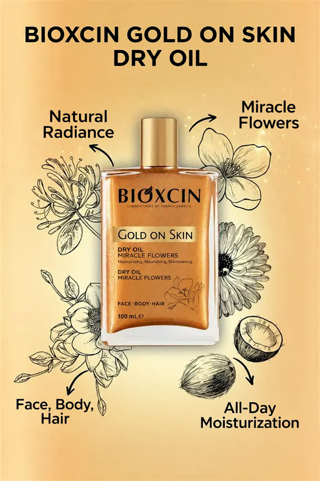 Bioxcin Gold On Skin Glittery Dry Oil – 100 ml